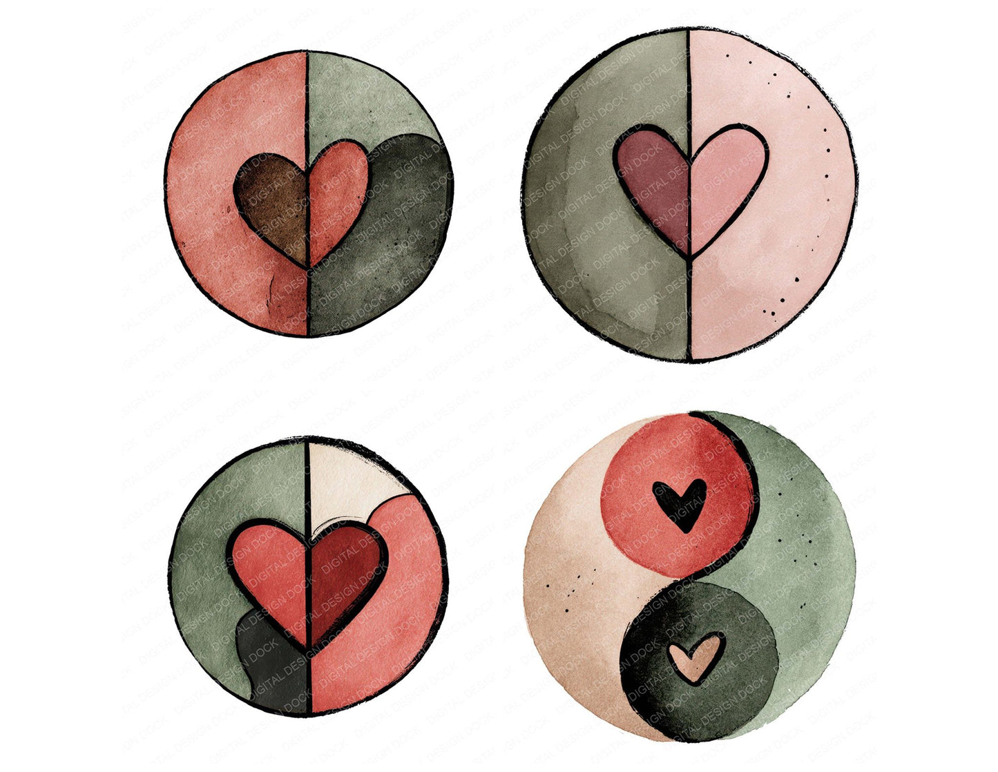 Minimal Split Love Circle Clipart Set (DDD008449)