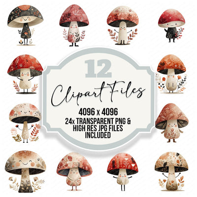 Cute Folk Art Mushroom Character Clipart Set (DDD008450)