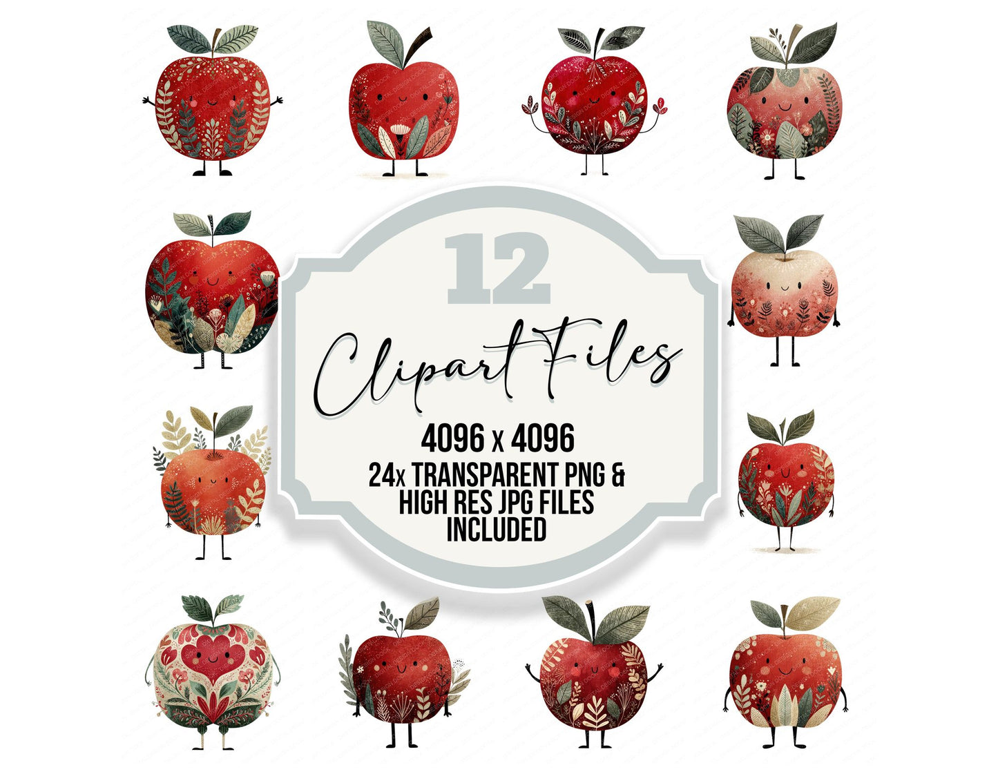 Folk Art Apple Character Clipart Set (DDD008451)