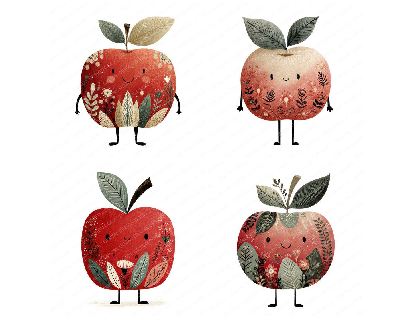Folk Art Apple Character Clipart Set (DDD008451)