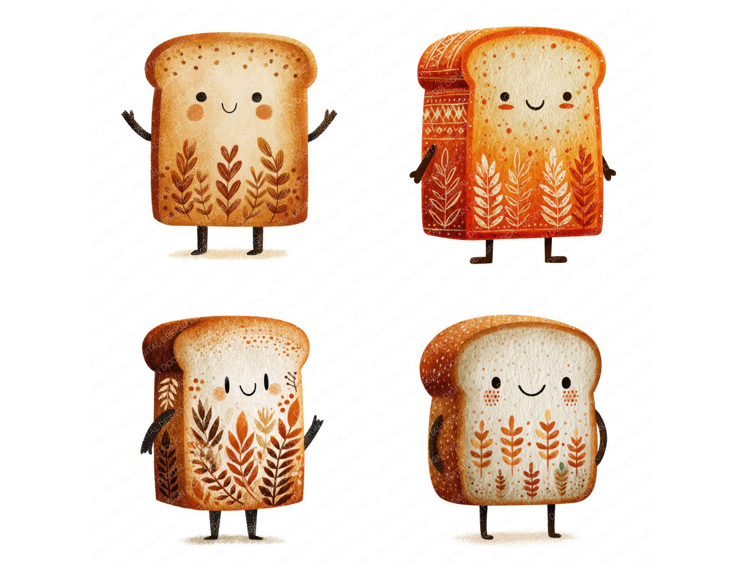 Folk Art Bread Character Clipart Set (DDD008452)
