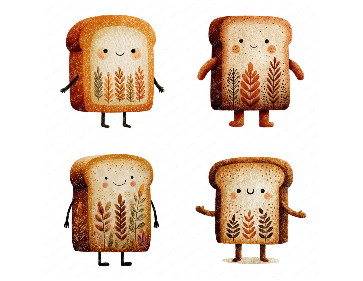 Folk Art Bread Character Clipart Set (DDD008452)