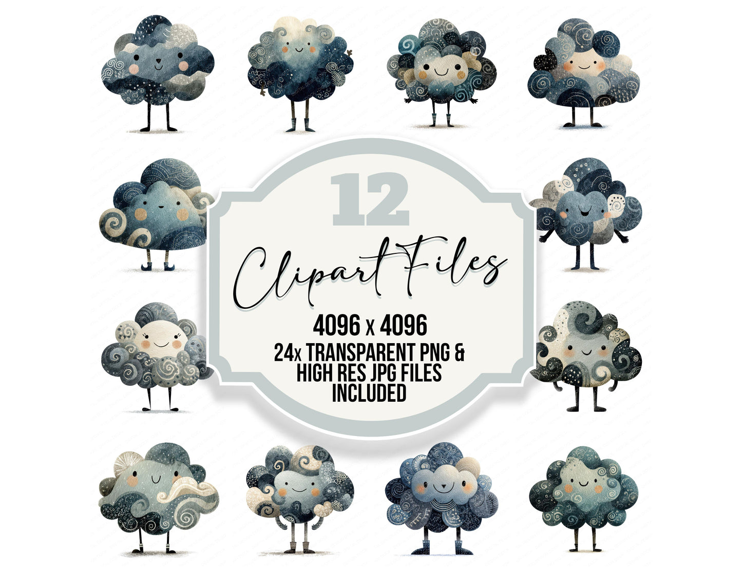 Folk Art Cloud Character Clipart Set (DDD008454)