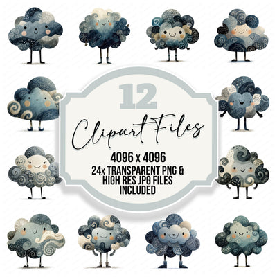 Folk Art Cloud Character Clipart Set (DDD008454)