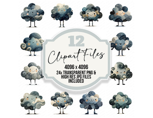 Folk Art Cloud Character Clipart Set (DDD008454)