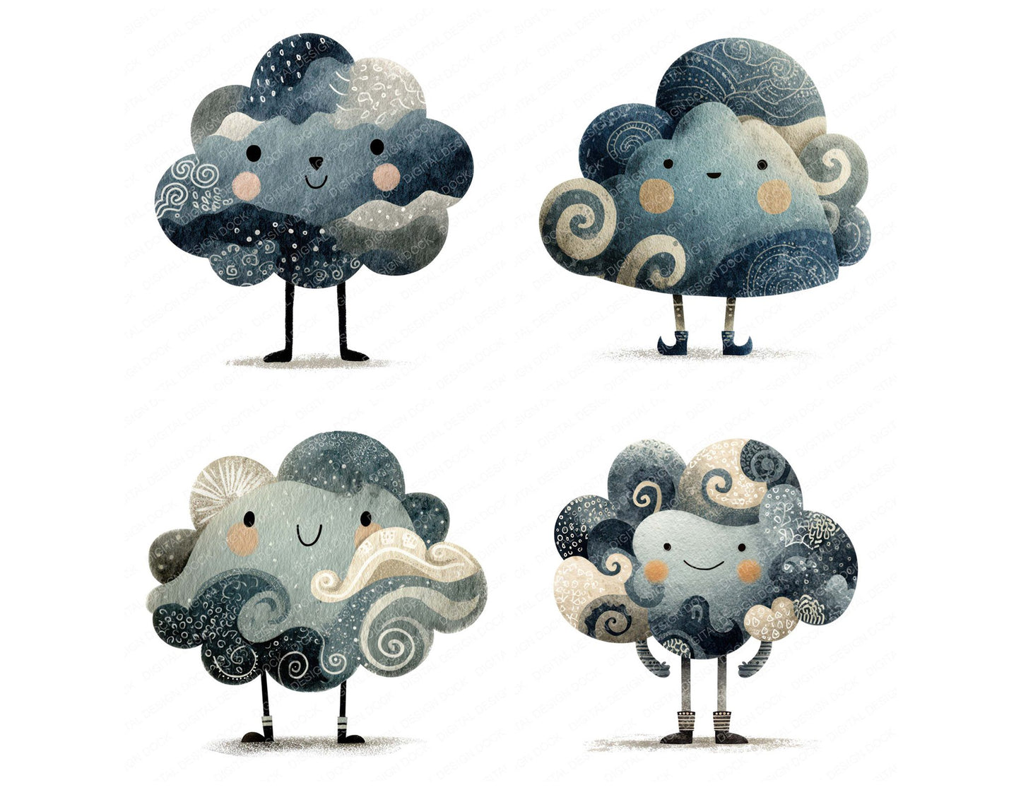 Folk Art Cloud Character Clipart Set (DDD008454)