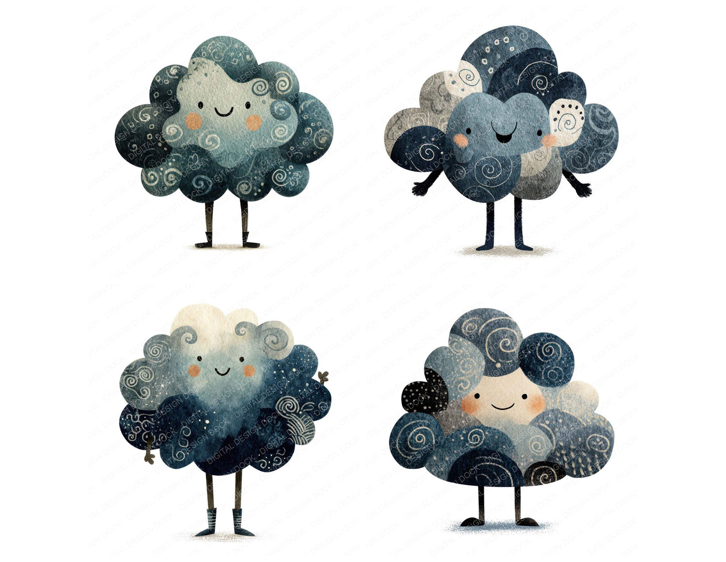 Folk Art Cloud Character Clipart Set (DDD008454)