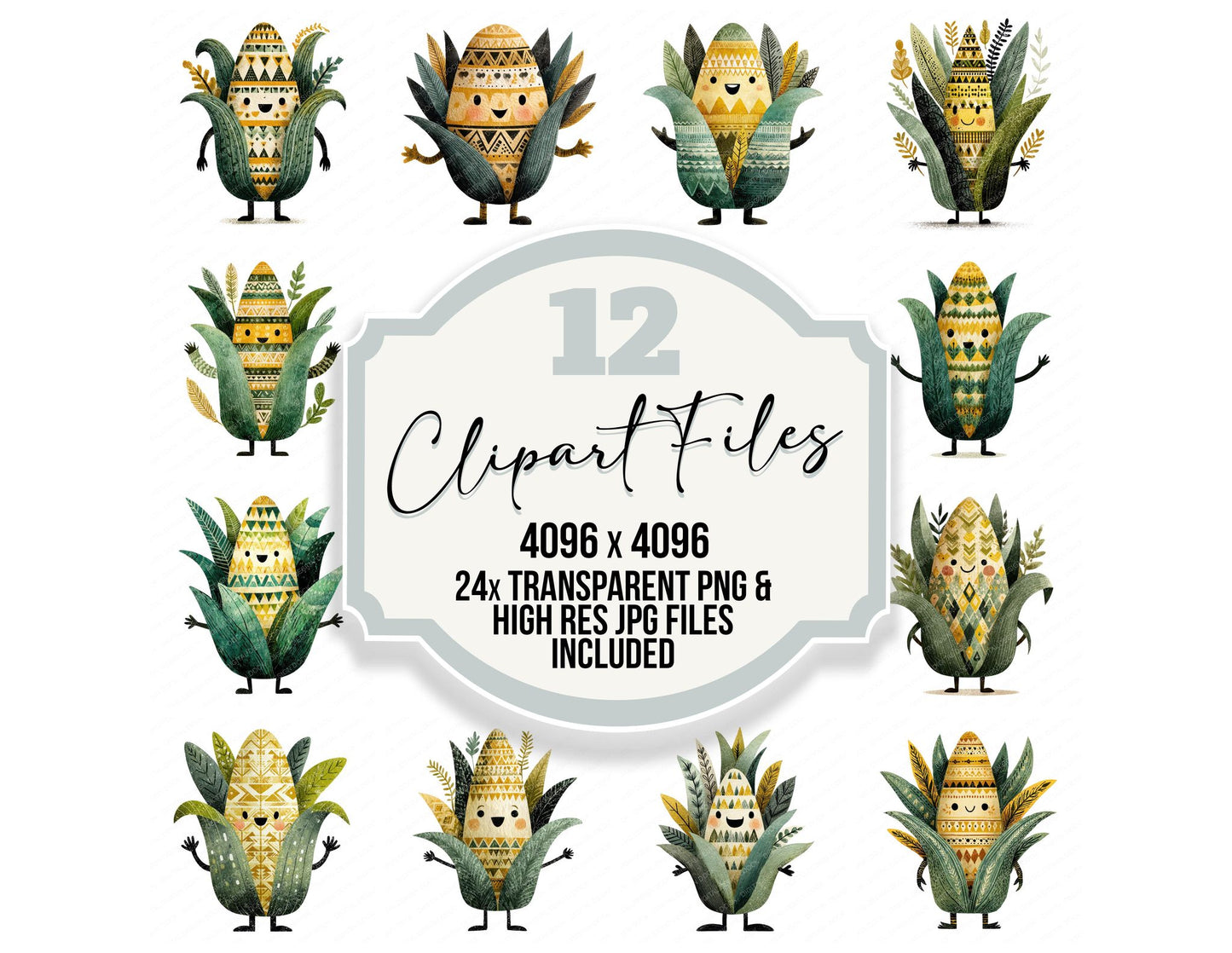 Folk Art Corn Character Clipart Set (DDD008455)