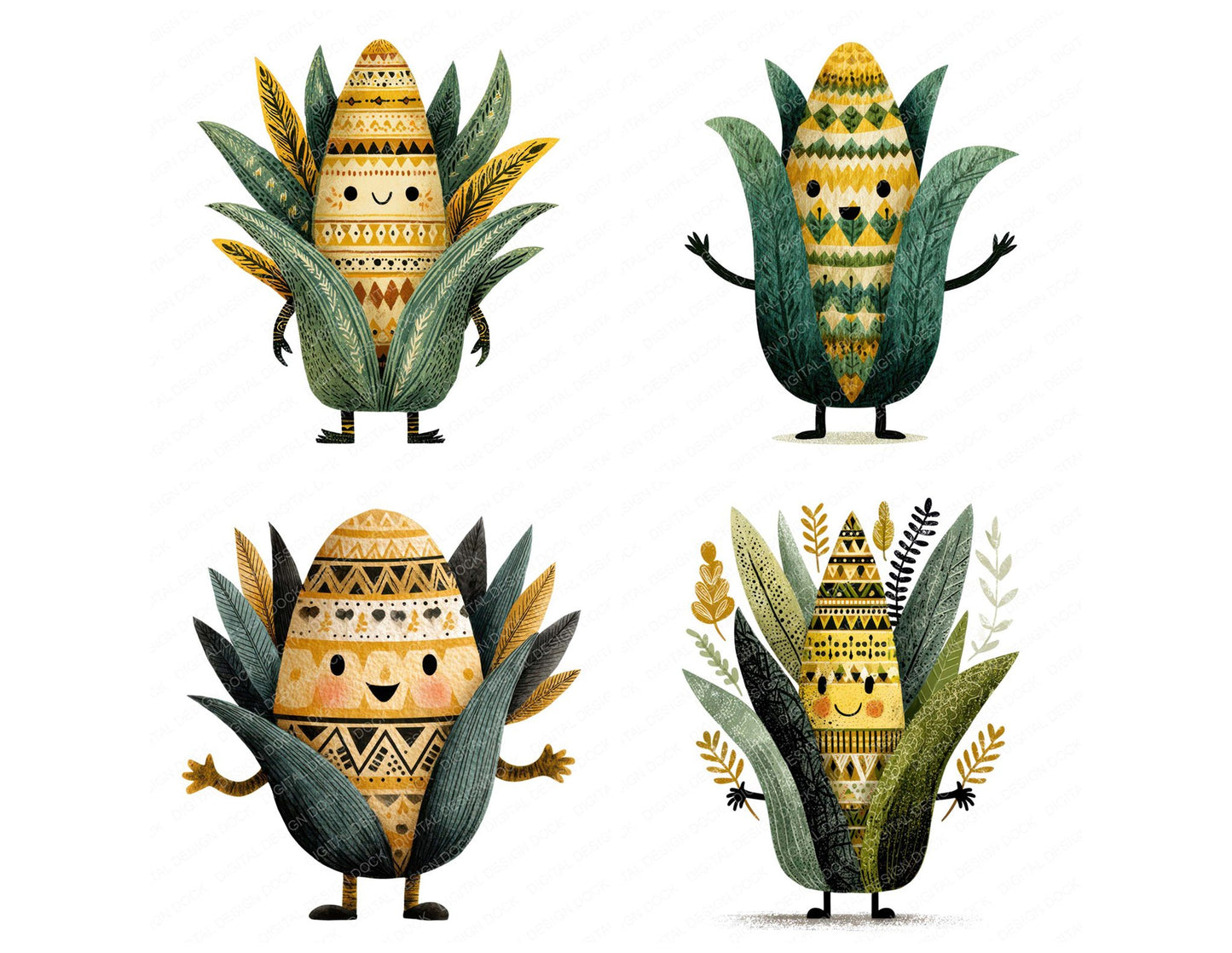 Folk Art Corn Character Clipart Set (DDD008455)