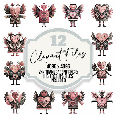 Folk Art Heart Character Clipart Set (DDD008456)
