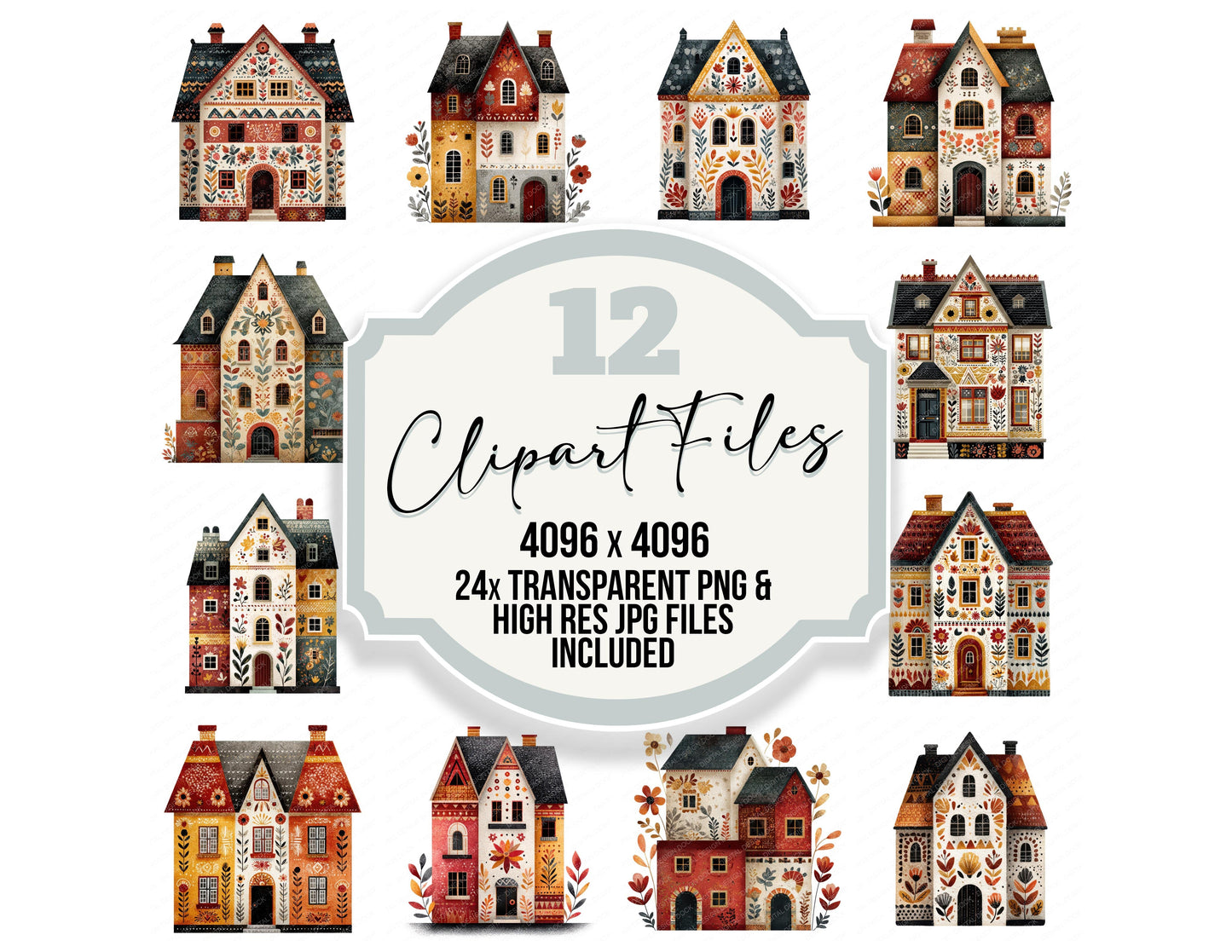 Folk Art House Clipart Set (DDD008457)