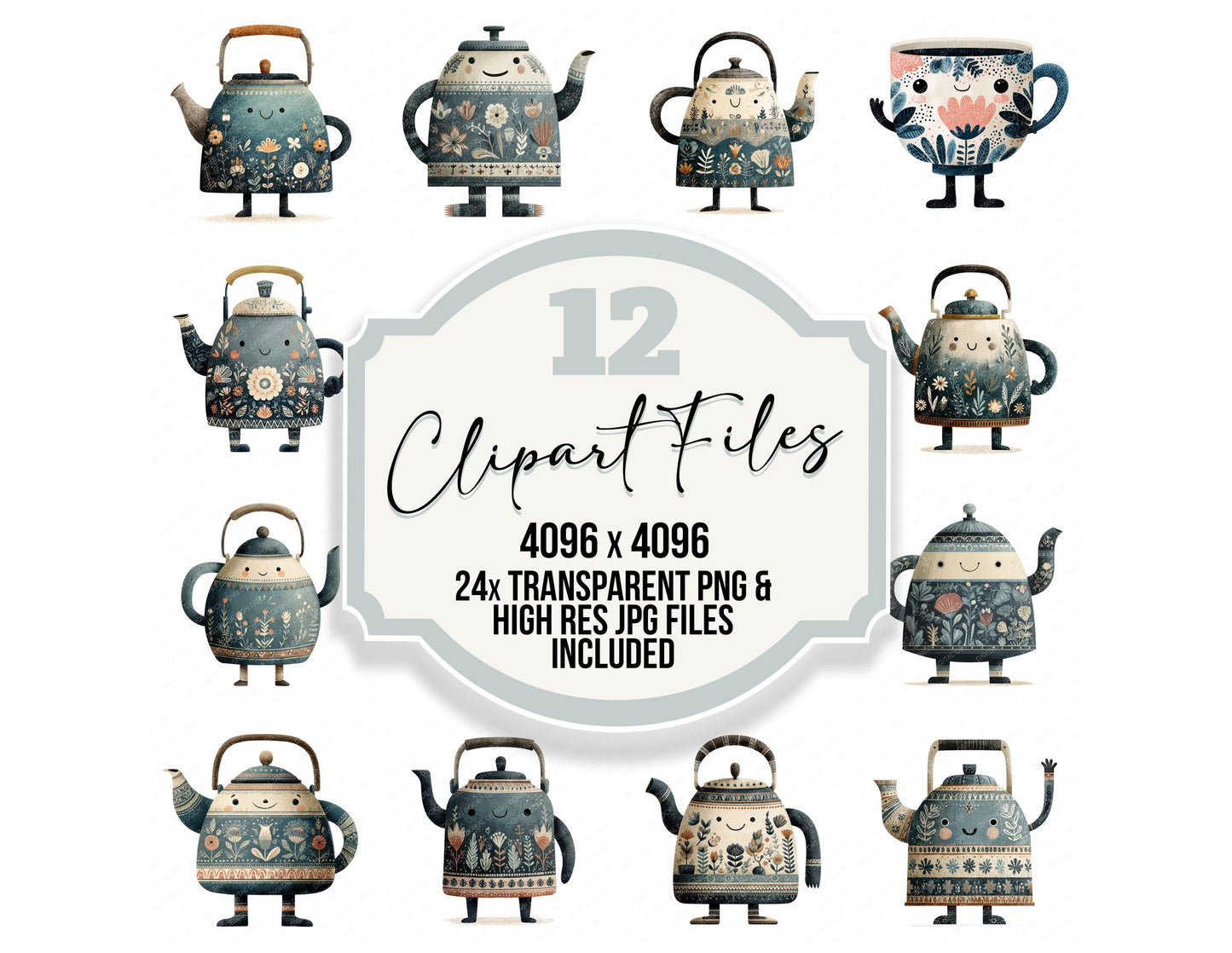 Folk Art Kettle Character Clipart Set (DDD008458)