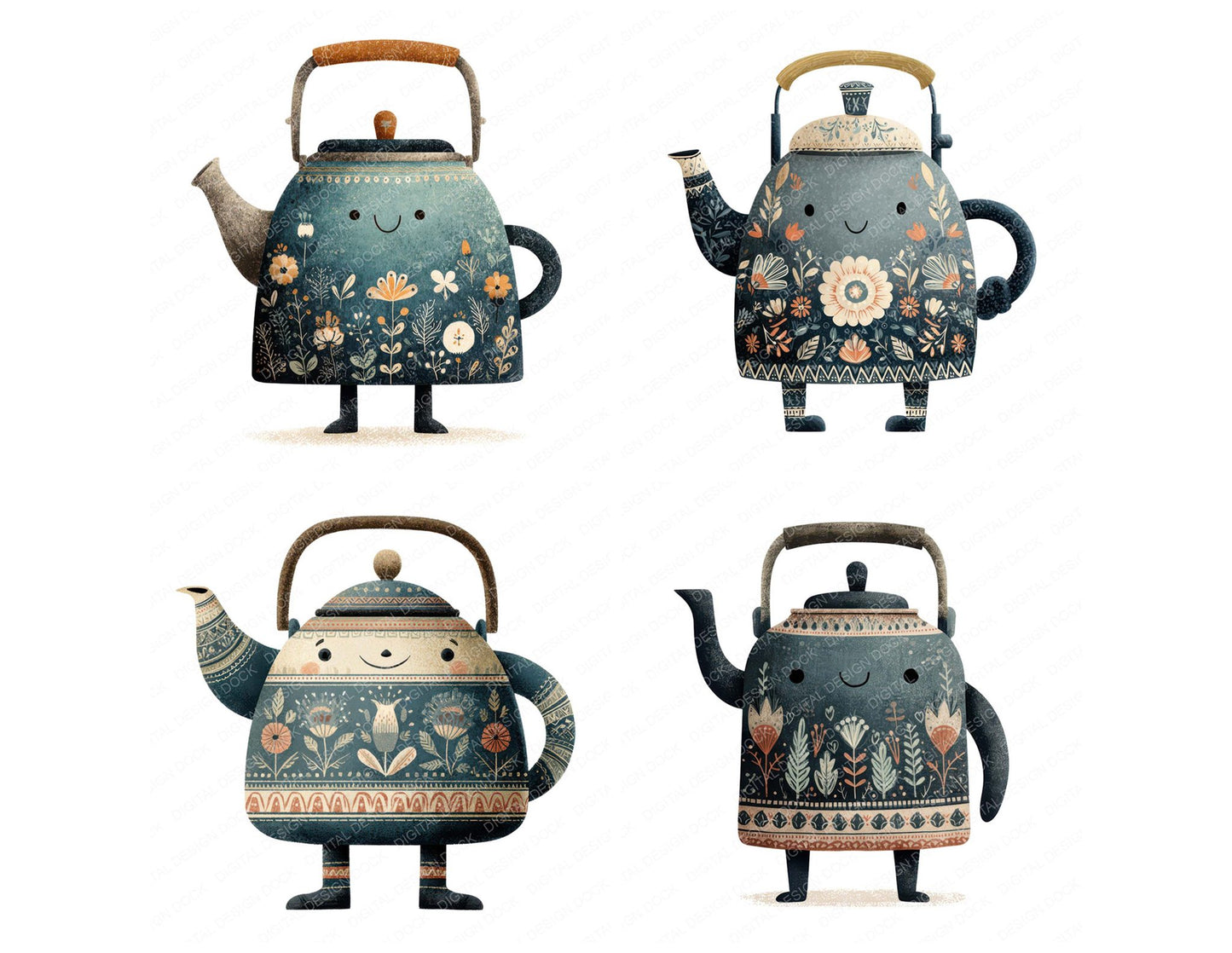 Folk Art Kettle Character Clipart Set (DDD008458)