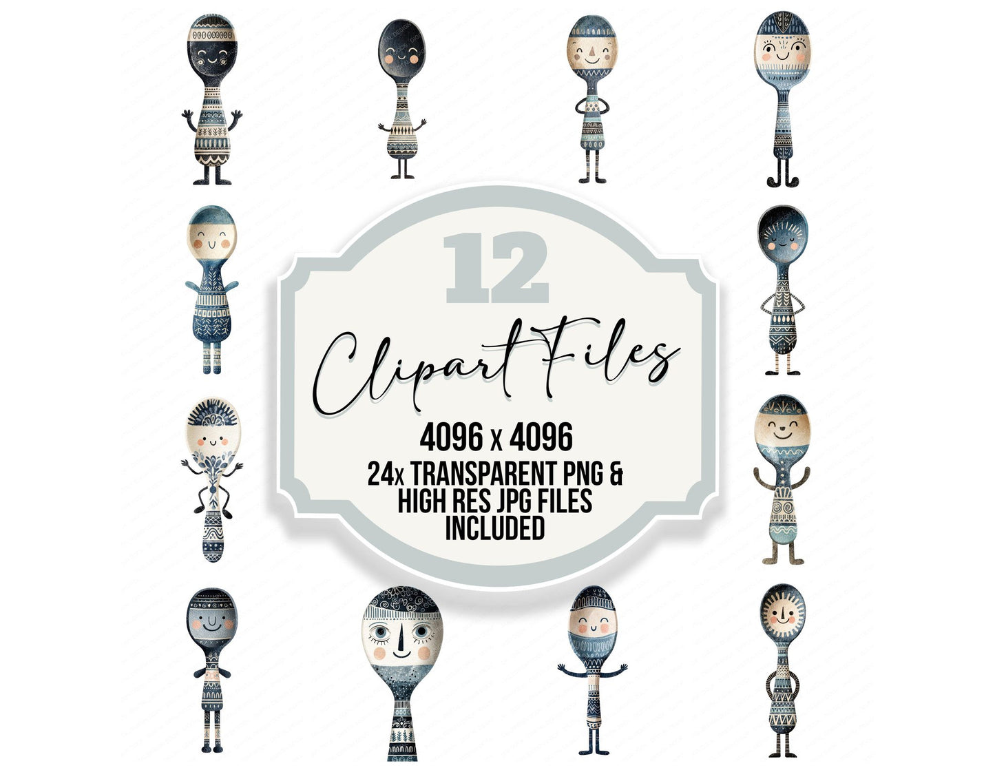 Folk Art Spoon Character Clipart Set (DDD008463)