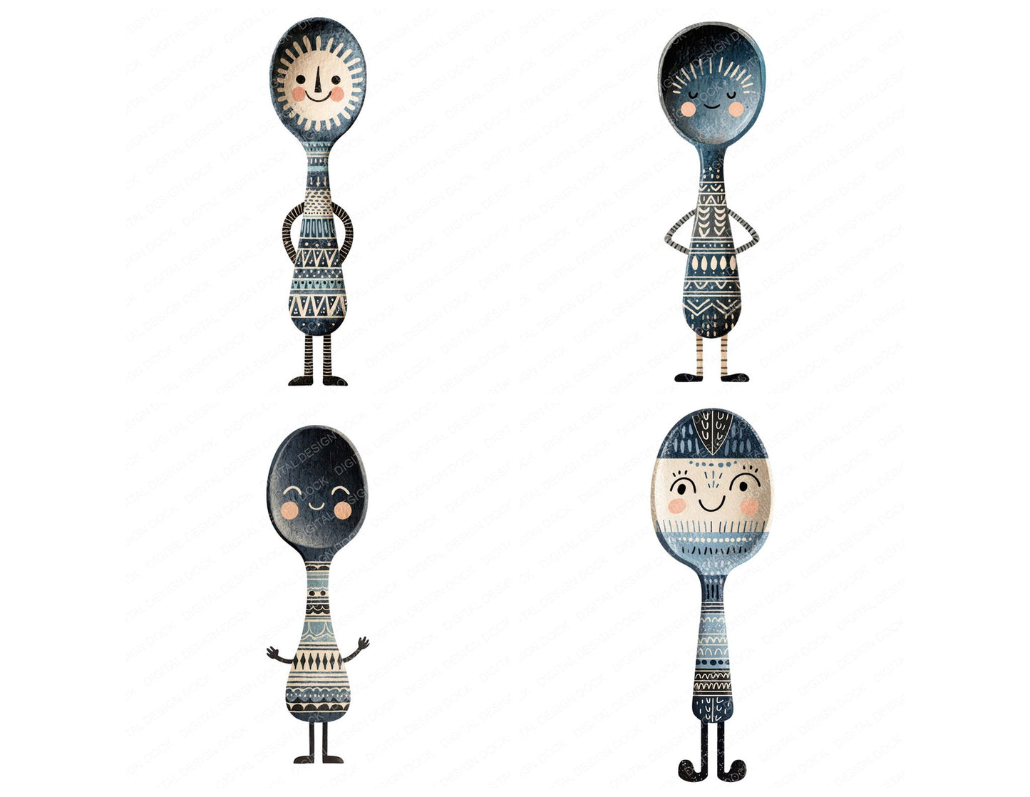 Folk Art Spoon Character Clipart Set (DDD008463)