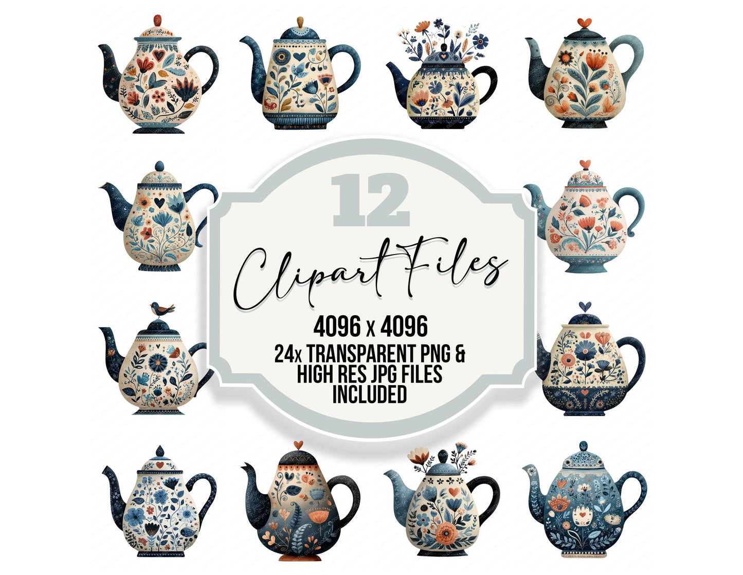 Folk Art Teapot Clipart Set (DDD008467)