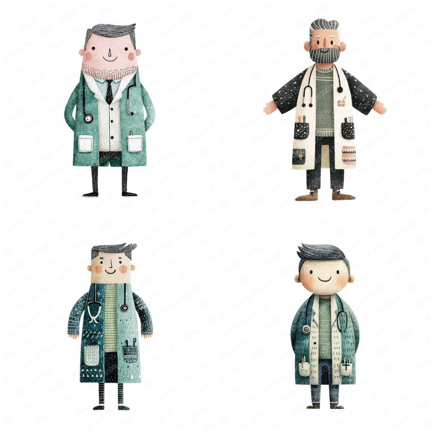 Folk Art Doctor Character Clipart Set (DDD008472)