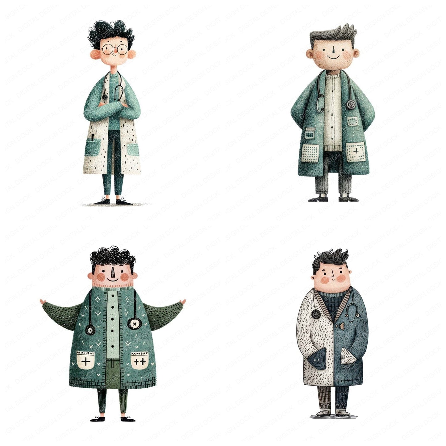 Folk Art Doctor Character Clipart Set (DDD008472)