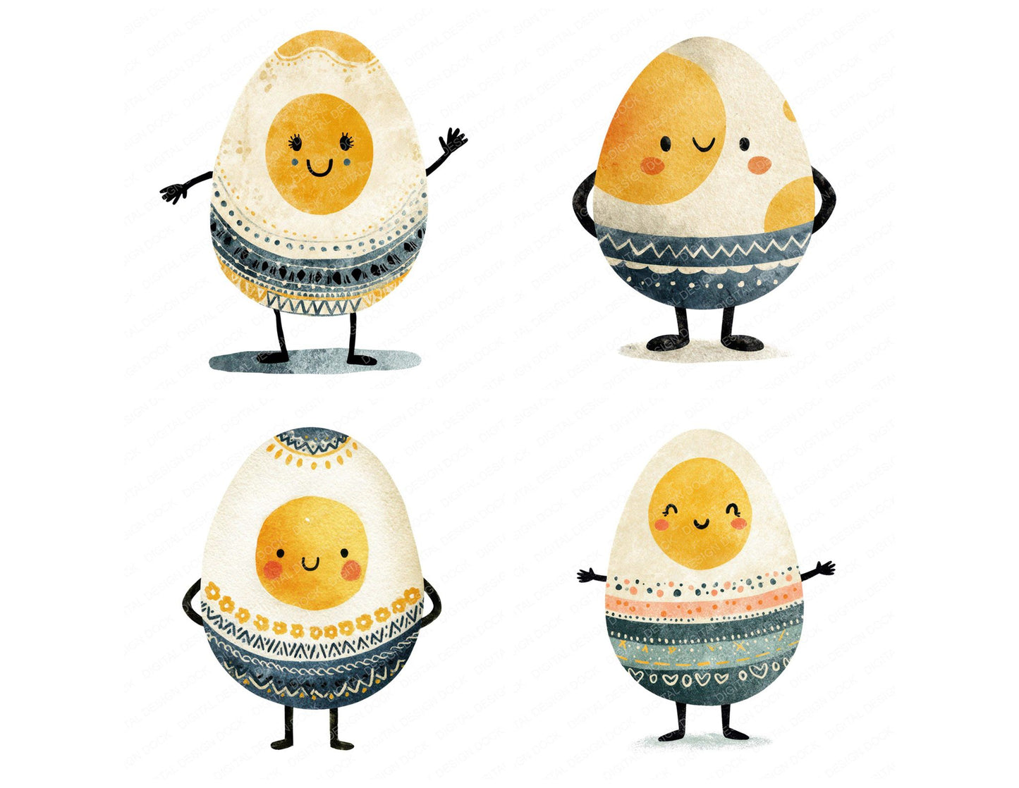 Folk Art Egg Character Clipart Set (DDD008473)