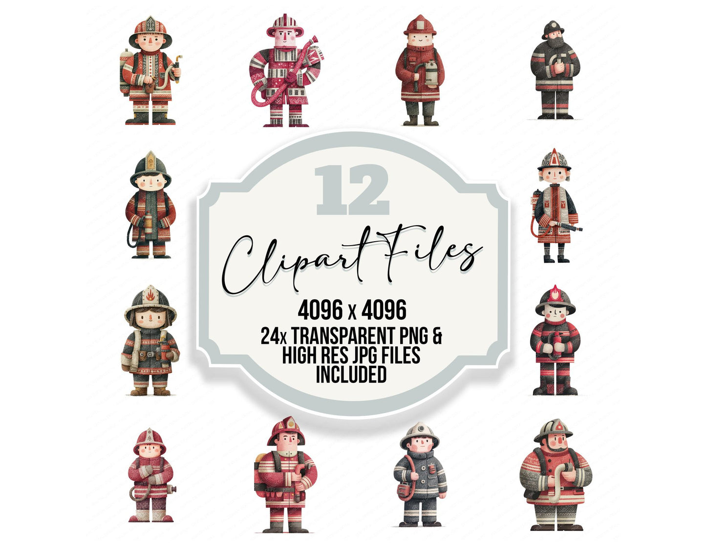 Folk Art Firefighter Character Clipart Set (DDD008474)