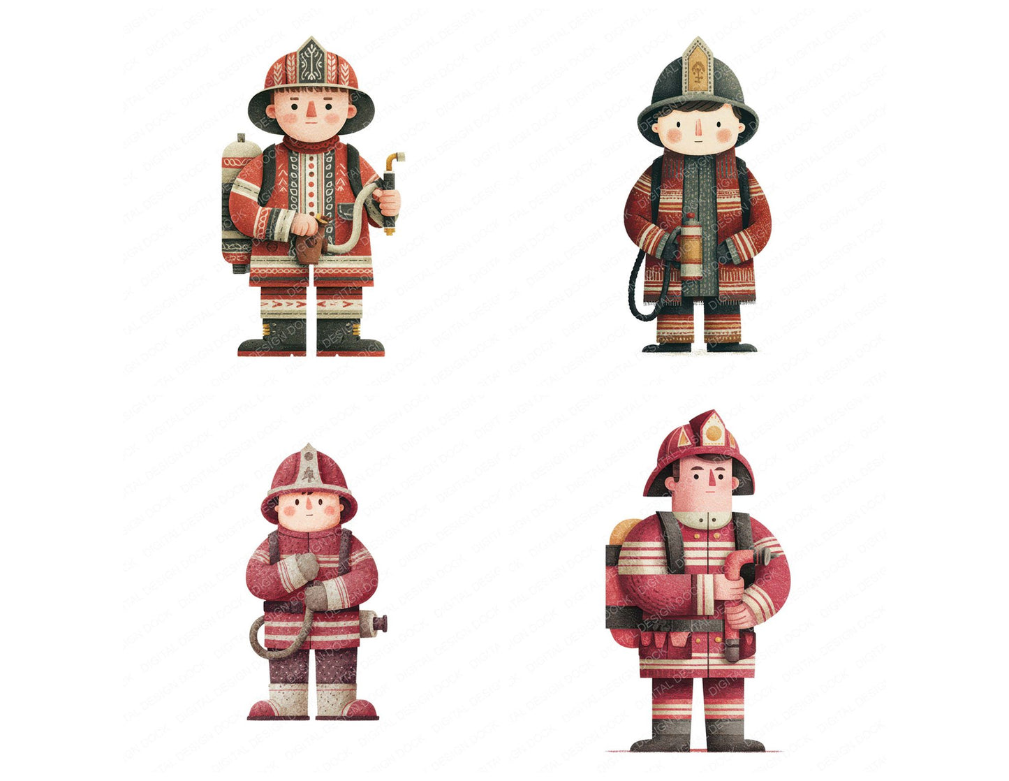 Folk Art Firefighter Character Clipart Set (DDD008474)