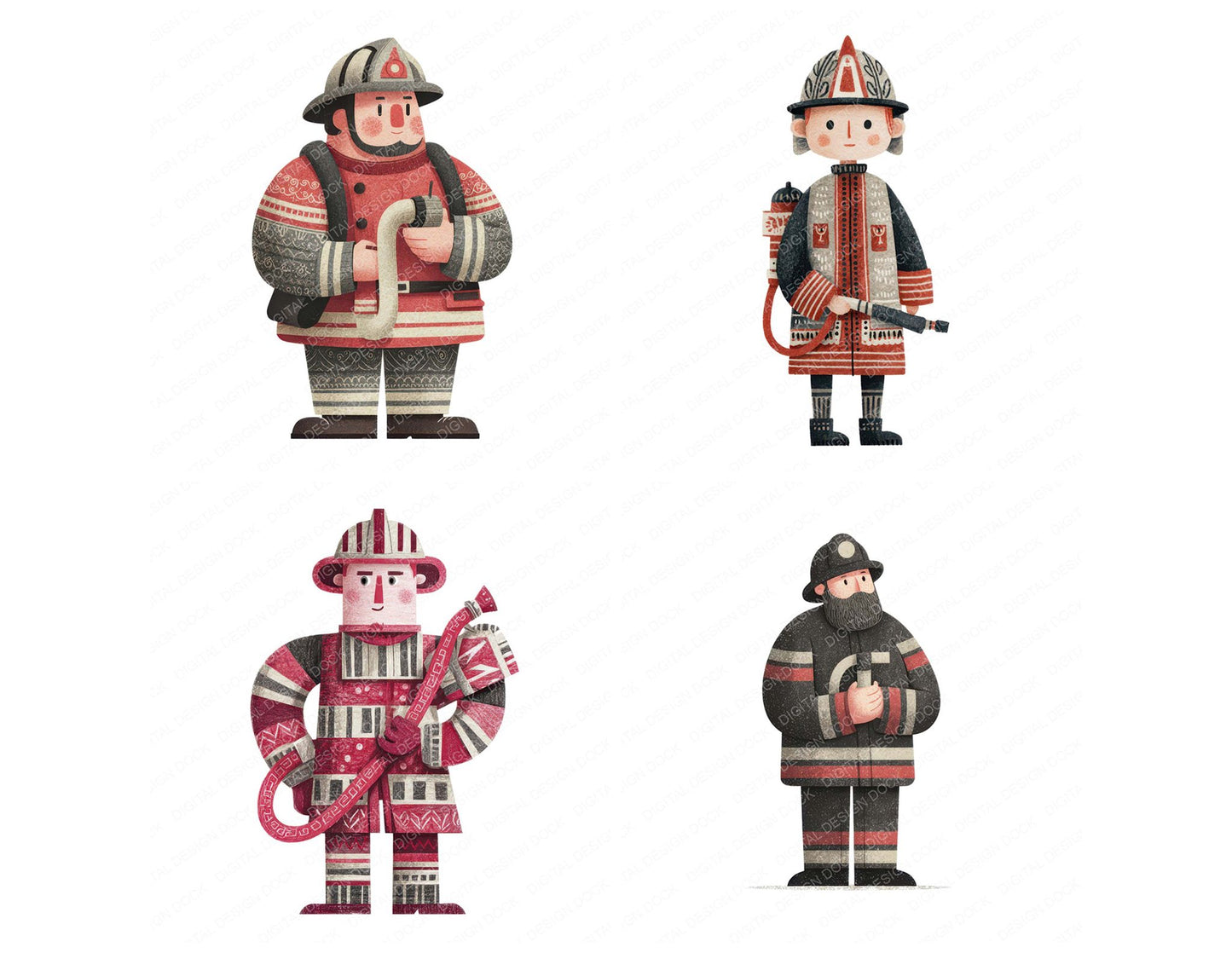 Folk Art Firefighter Character Clipart Set (DDD008474)