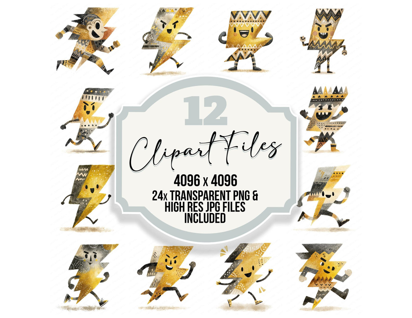 Folk Art Lightning Character Clipart Set (DDD008477)