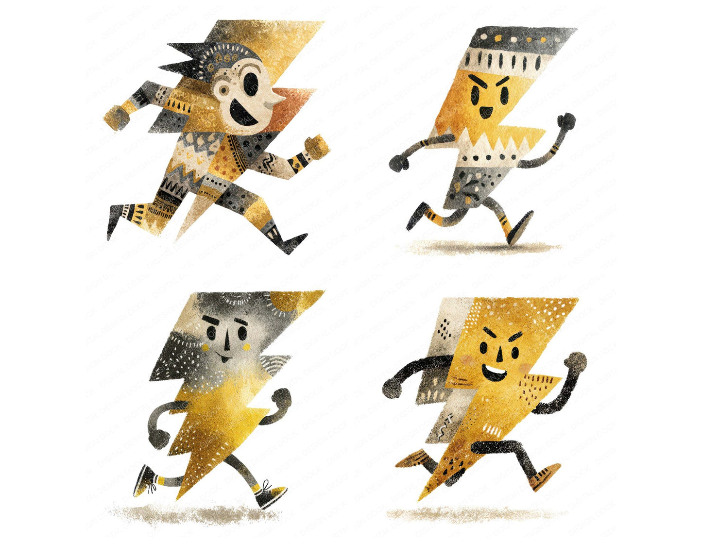 Folk Art Lightning Character Clipart Set (DDD008477)