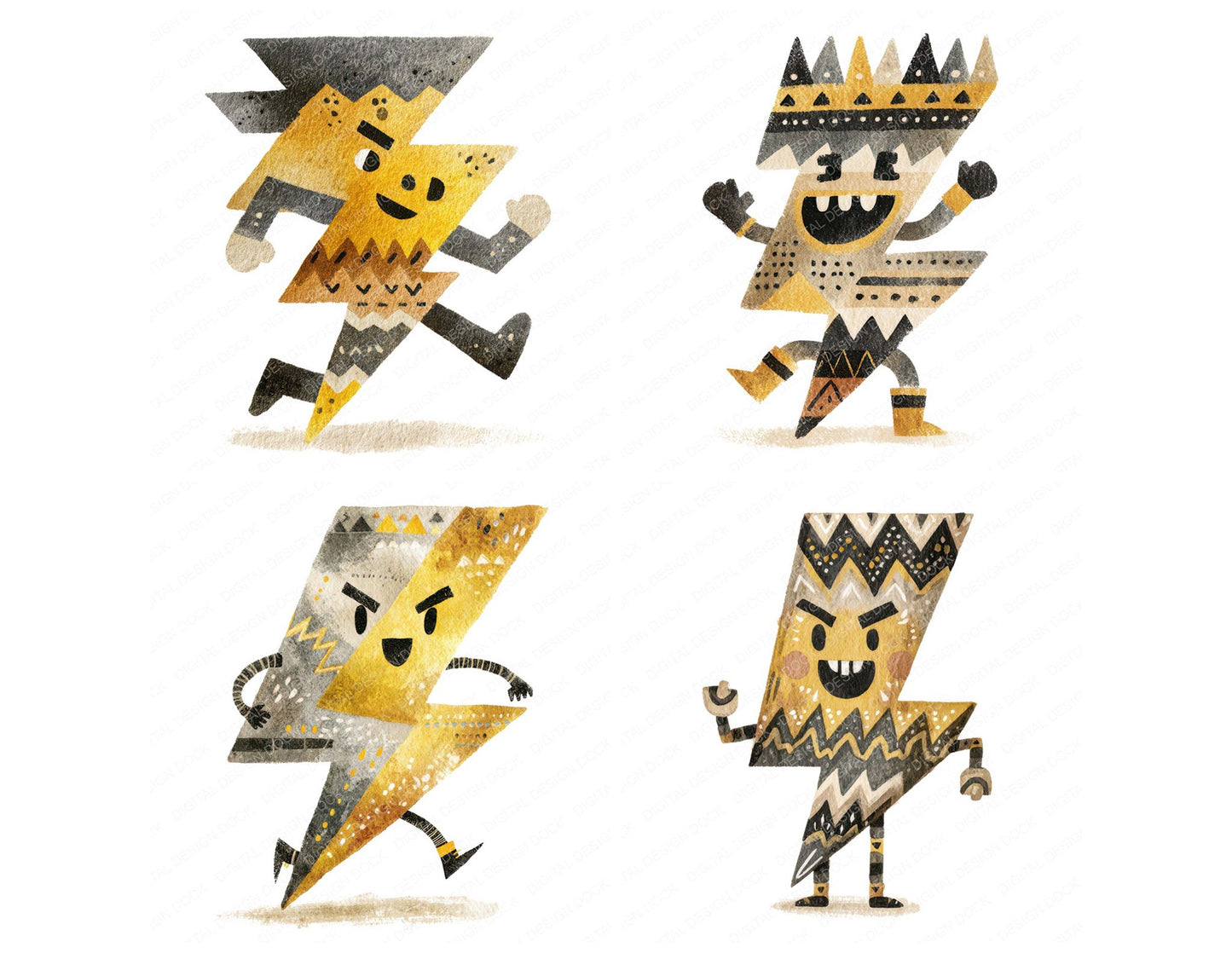 Folk Art Lightning Character Clipart Set (DDD008477)