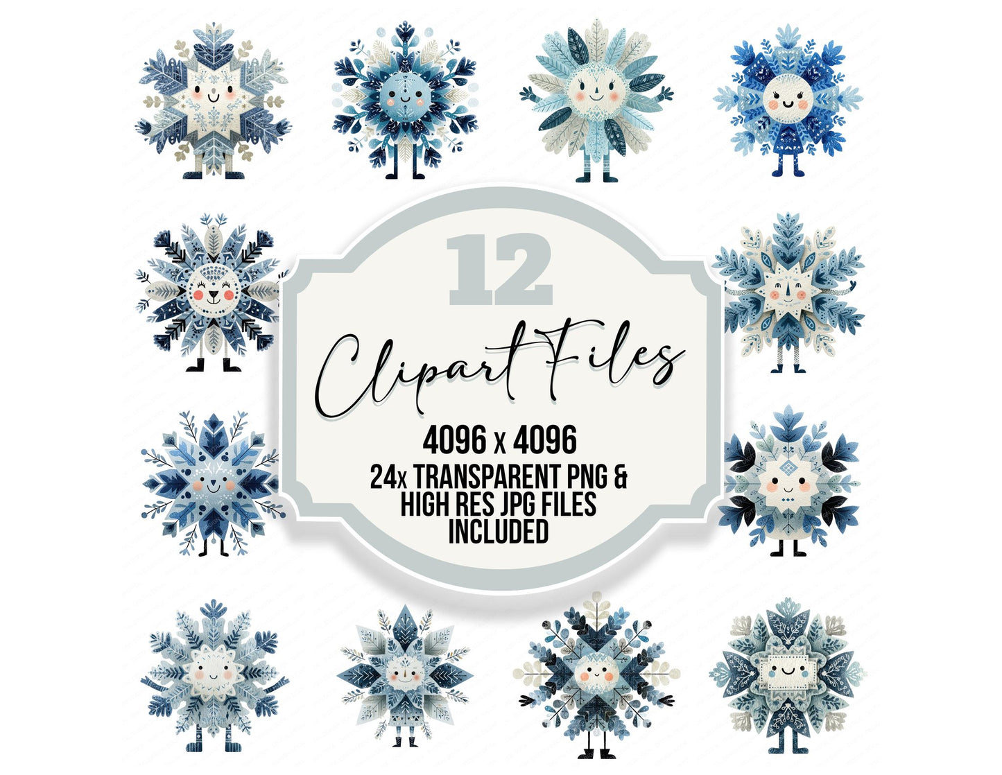 Folk Art Snowflake Character Clipart Set (DDD008482)