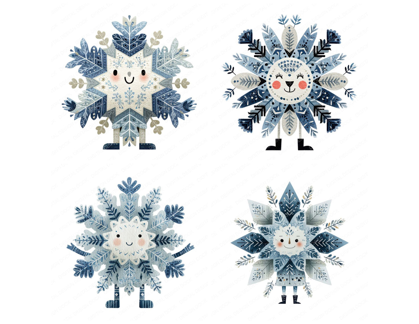 Folk Art Snowflake Character Clipart Set (DDD008482)