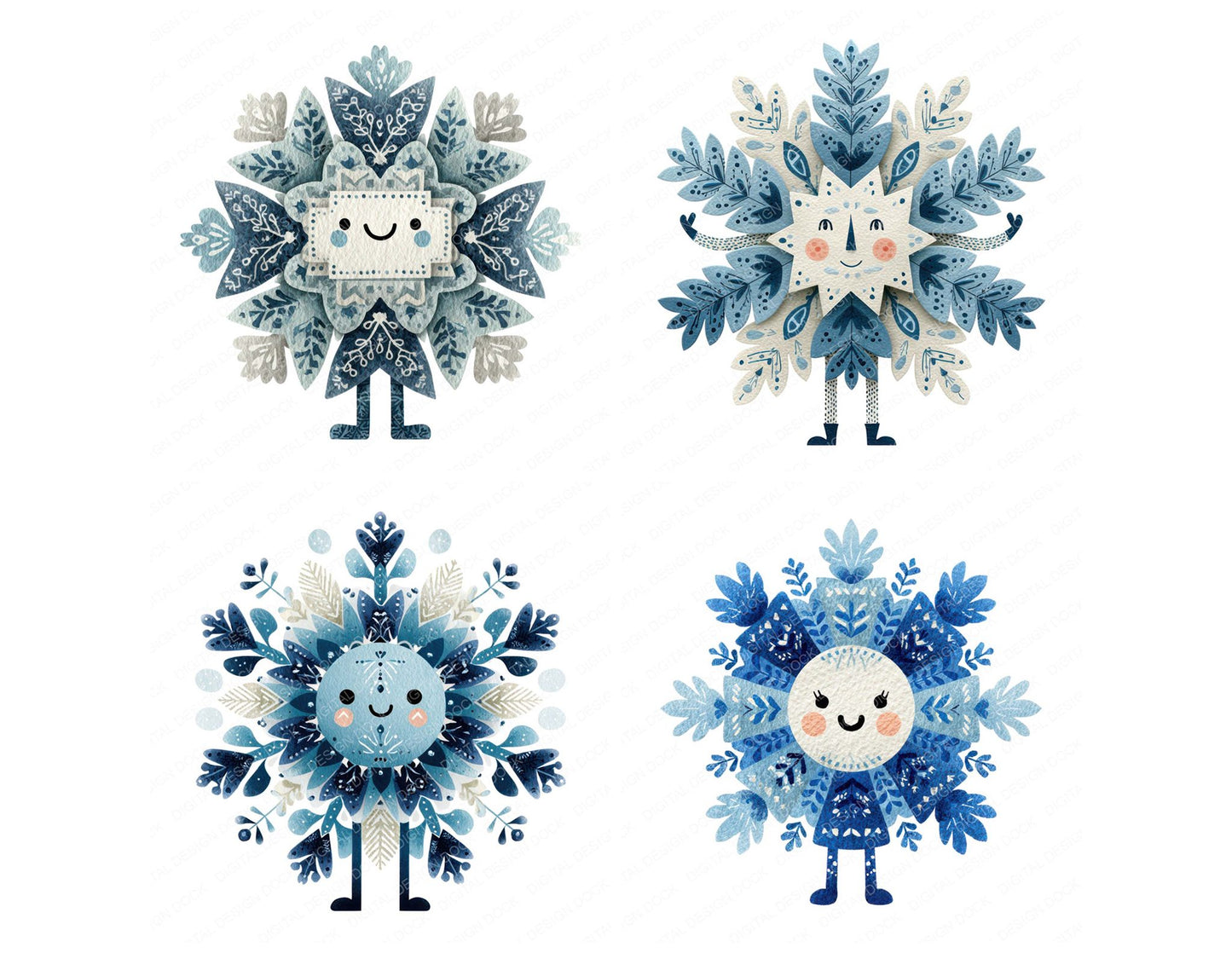 Folk Art Snowflake Character Clipart Set (DDD008482)
