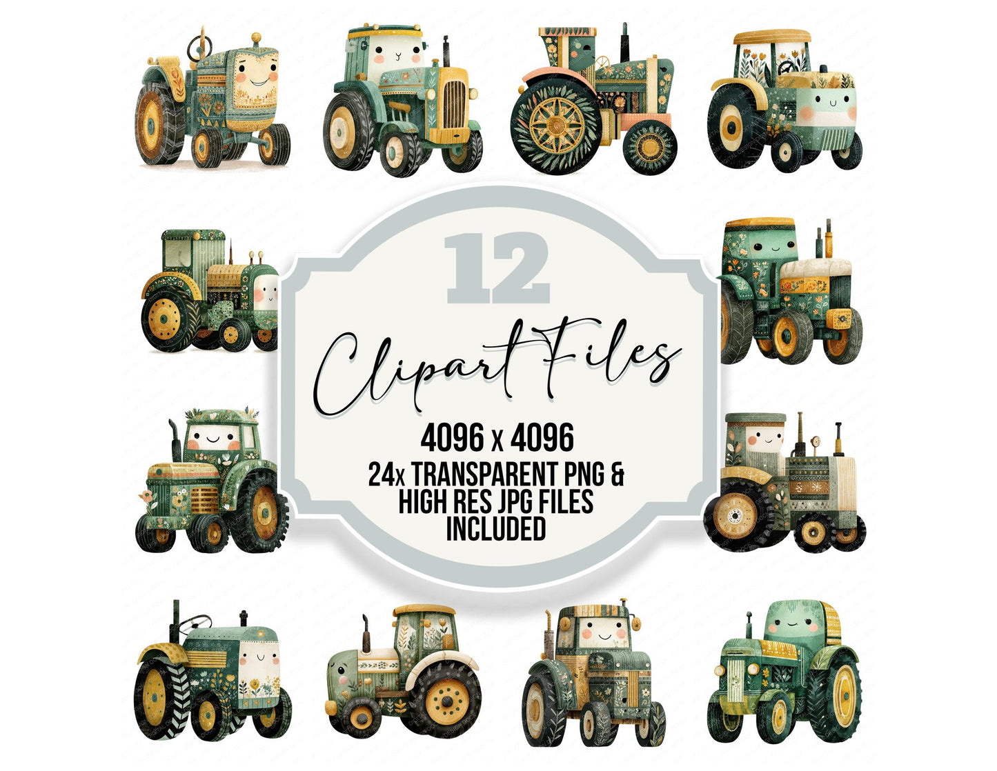 Folk Art Tractor Character Clipart Set (DDD008485)