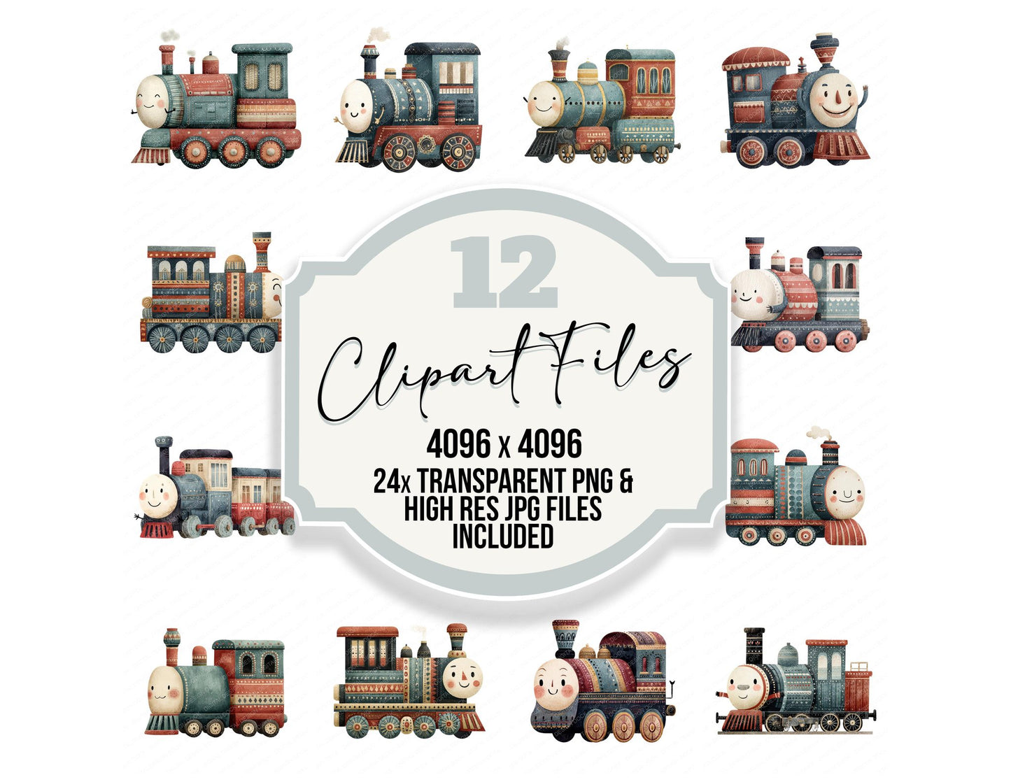 Folk Art Train Character Clipart Set (DDD008486)