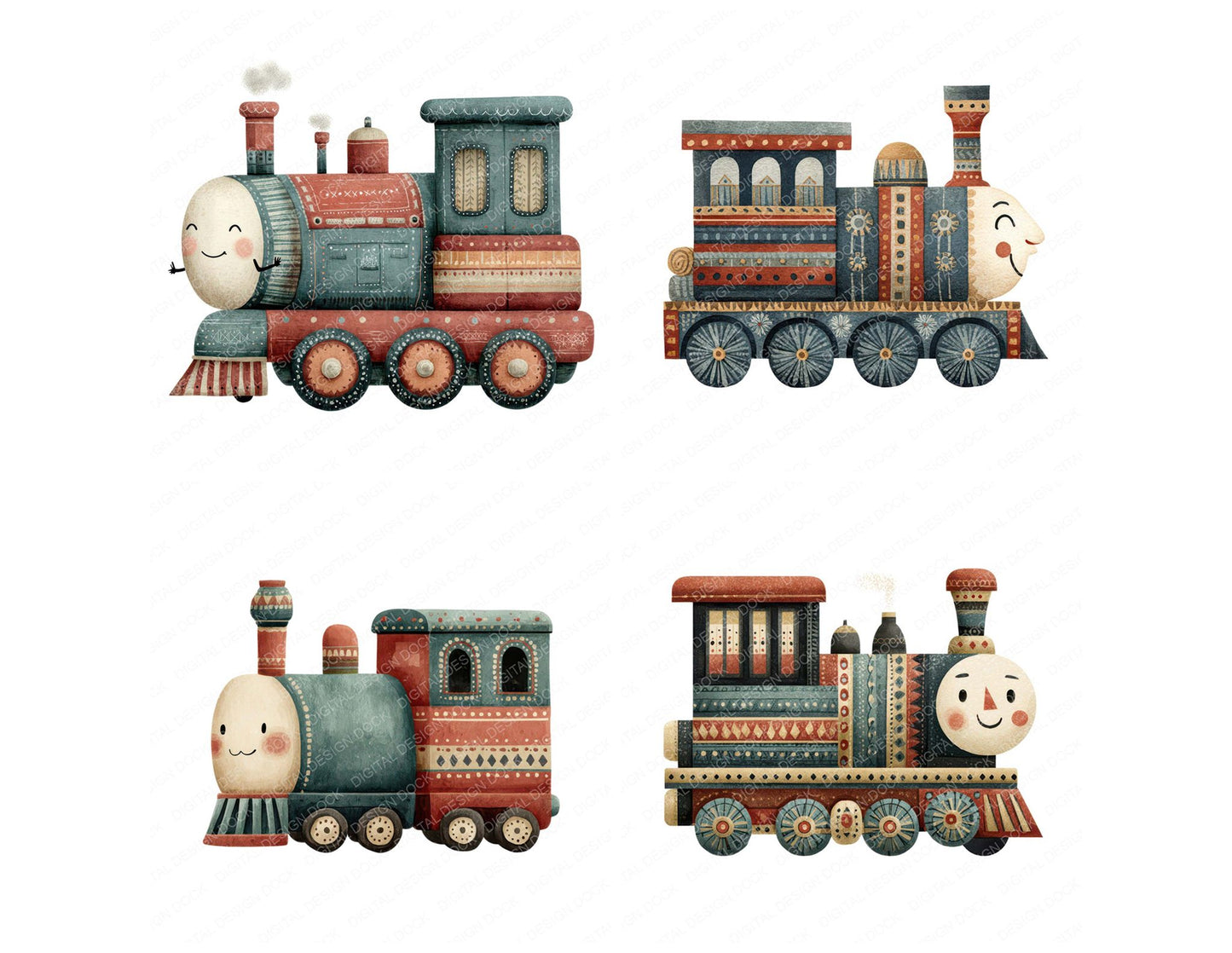 Folk Art Train Character Clipart Set (DDD008486)