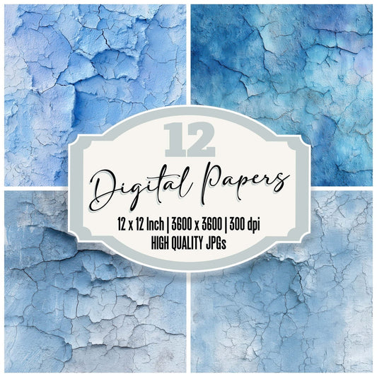 Blue Cracked Paint Digital Paper Pack (DDD008489)