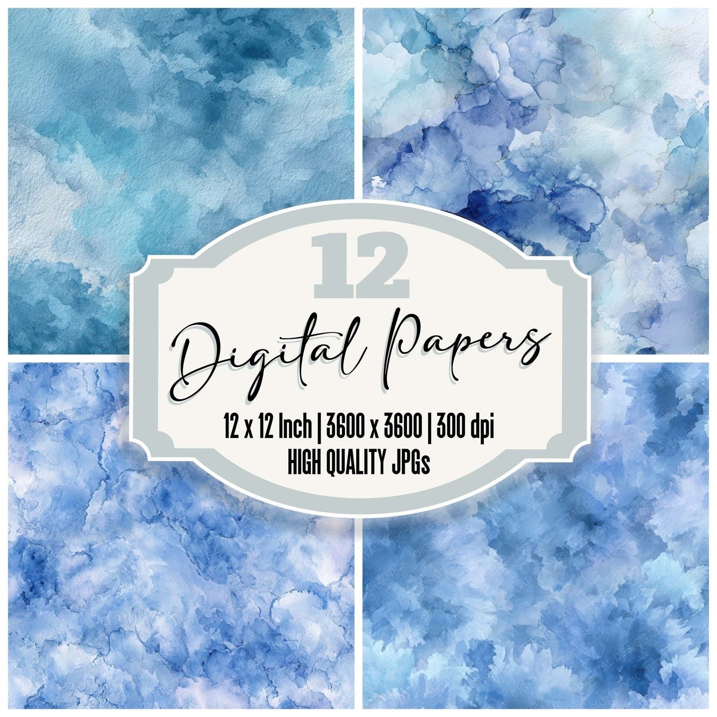 Blue Watercolor Wash Digital Paper Pack (DDD008495)