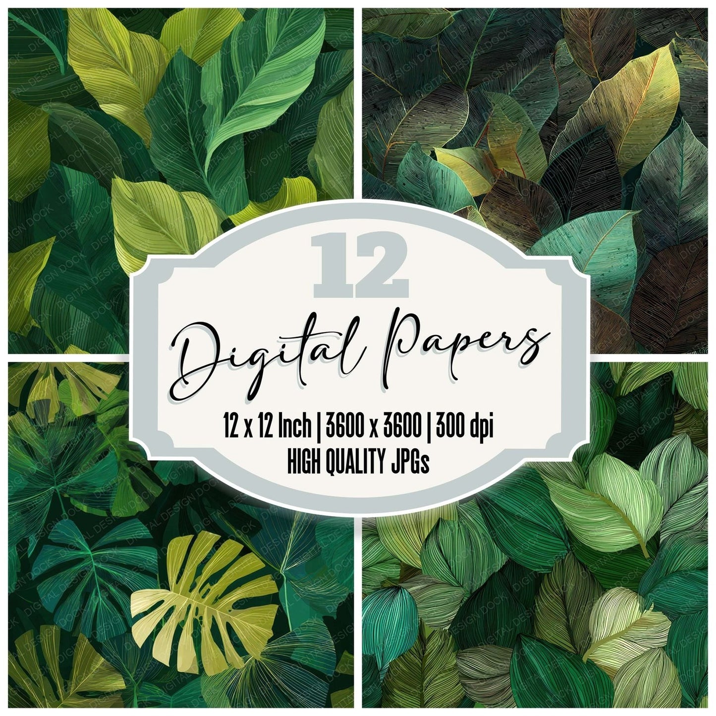Green Jungle Leaves Digital Paper Pack (DDD008498)