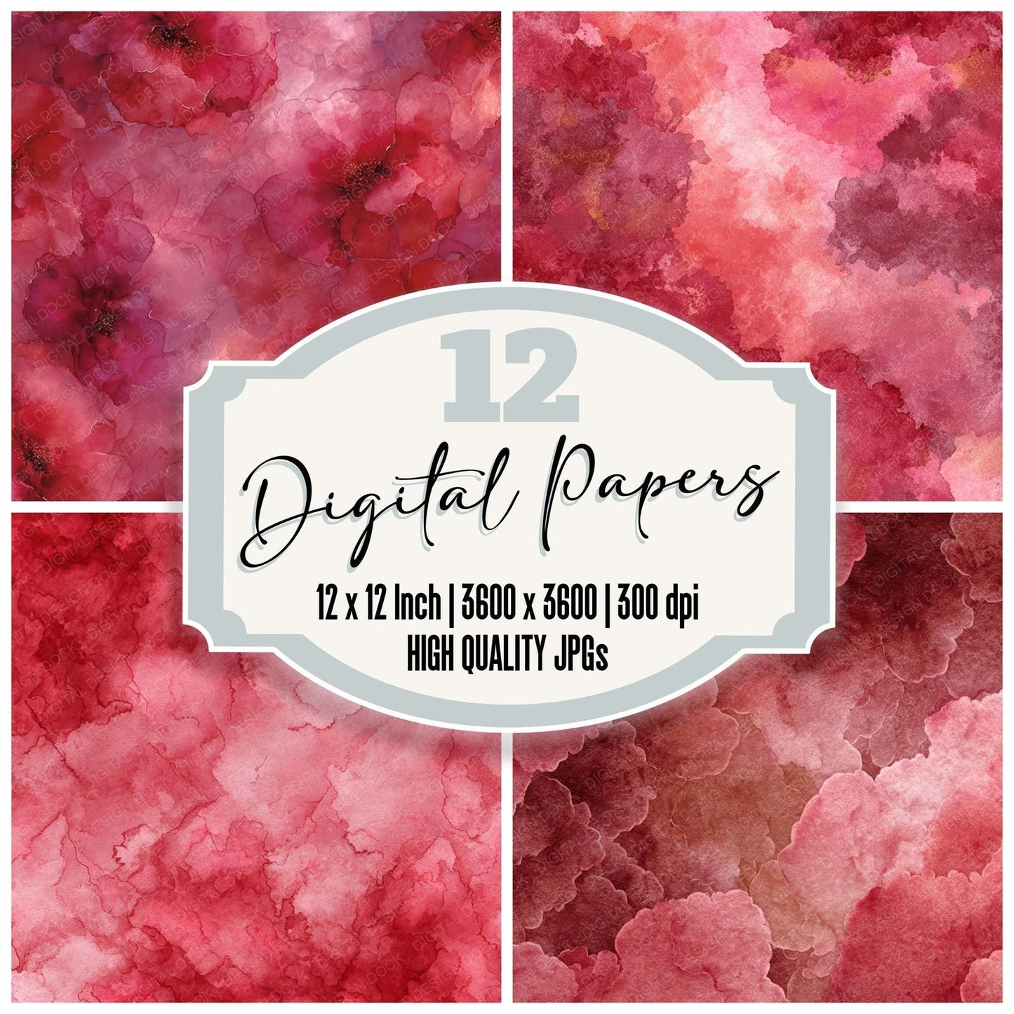 Red Watercolor Bloom Digital Paper Pack (DDD008507)