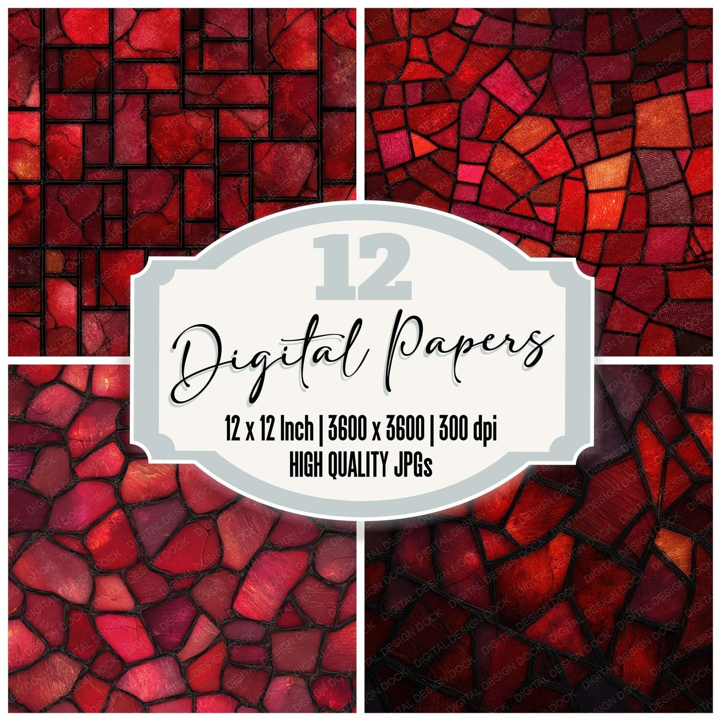 Red Stained Glass Digital Paper Pack (DDD008516)