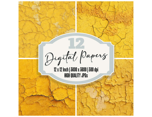 Yellow Cracked Paint digital paper pack designed for background pages in junk journaling and paper craft projects