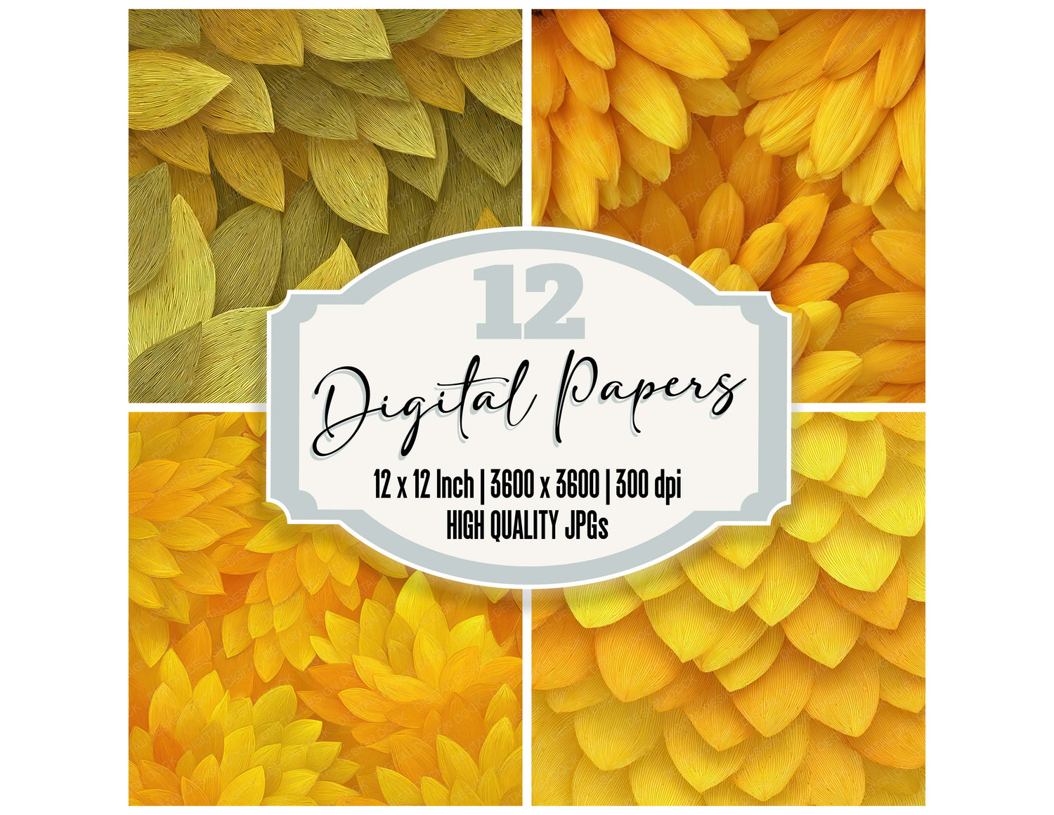 Yellow Petal Texture digital paper pack designed for background pages in junk journaling and paper craft projects