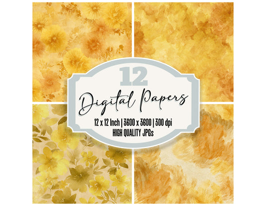 Yellow Watercolor Wash digital paper pack designed for background pages in junk journaling and paper craft projects