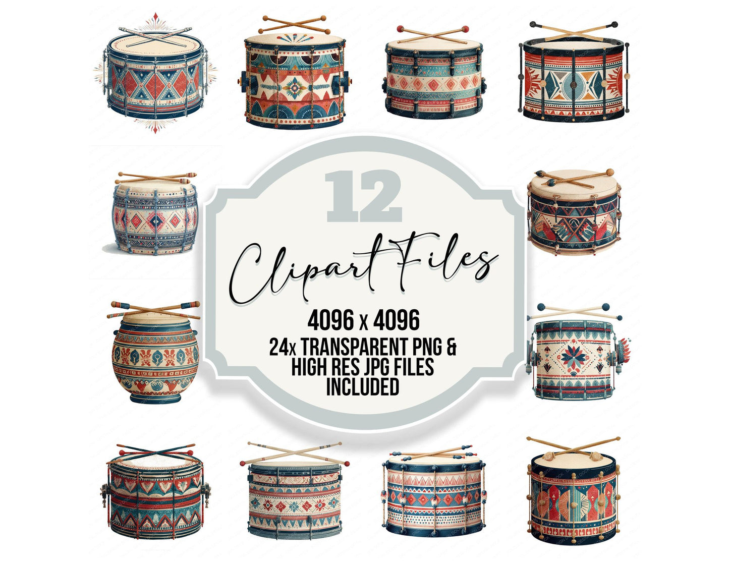 Folk Art Drum Clipart Set (DDD008529)