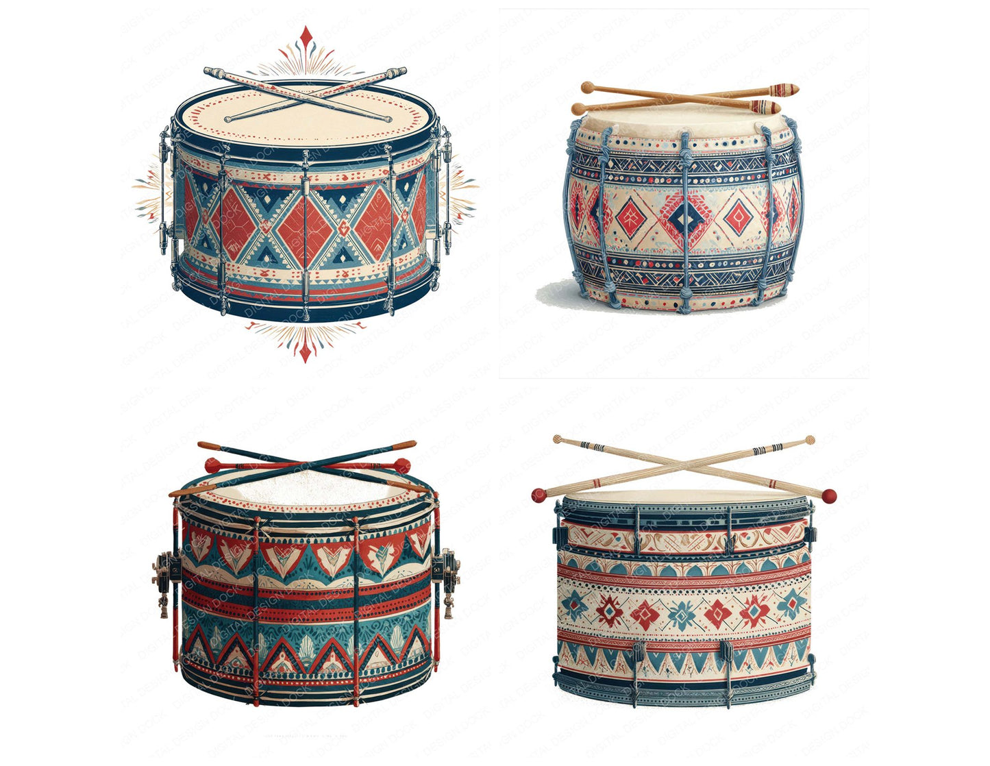 Folk Art Drum Clipart Set (DDD008529)