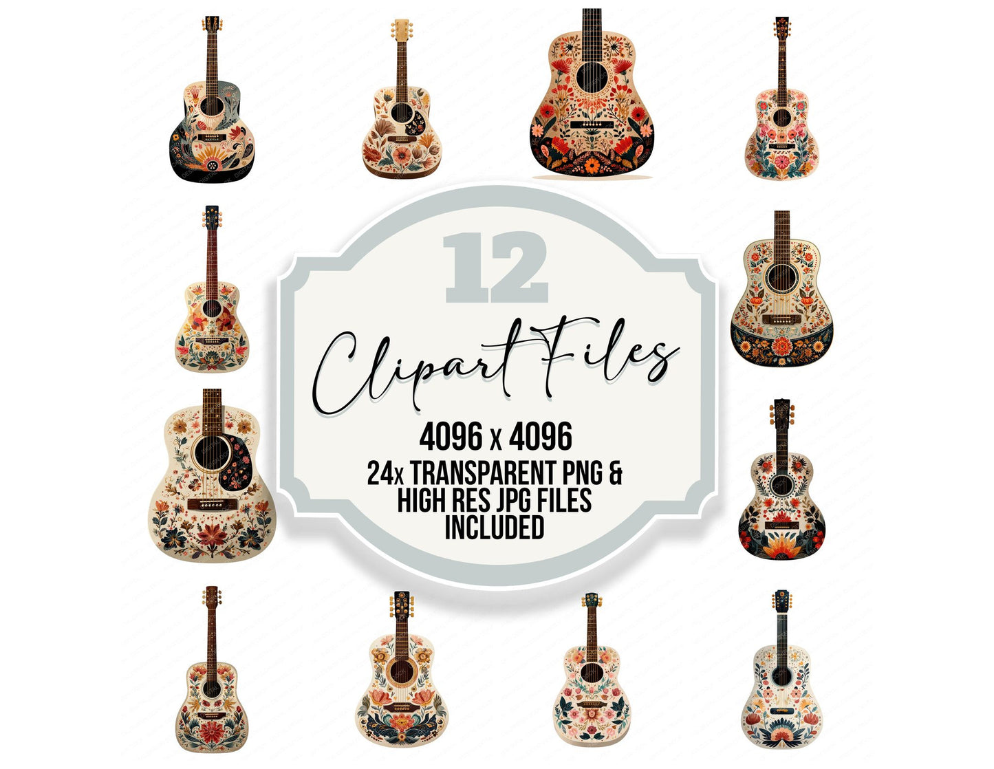 Folk Art Guitar Clipart Set (DDD008530)
