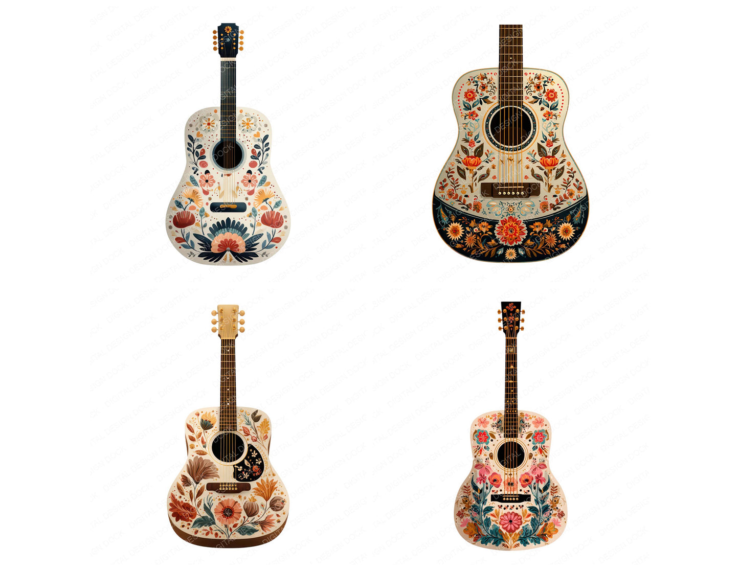 Folk Art Guitar Clipart Set (DDD008530)