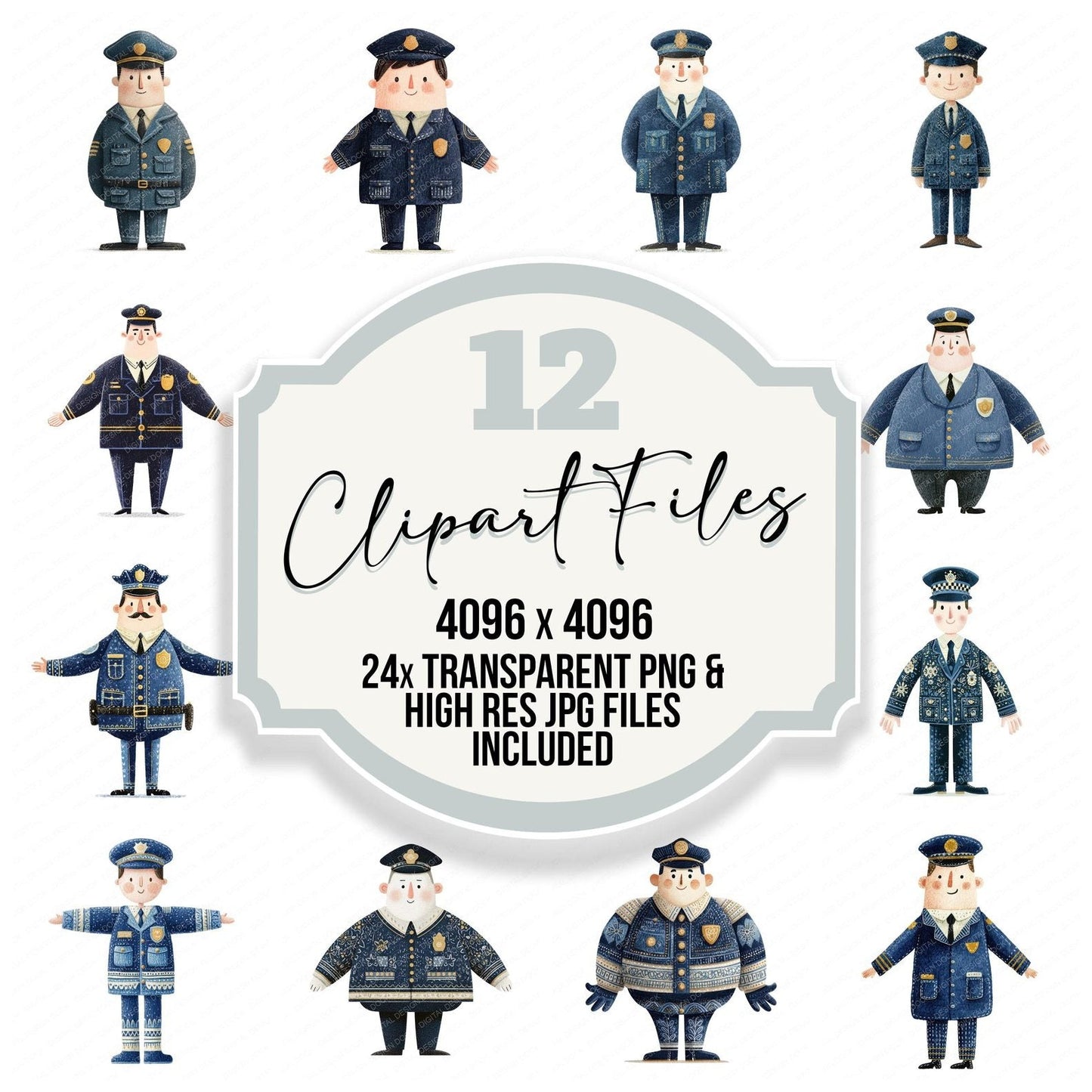 Folk Art Police Character Clipart Set (DDD008531)