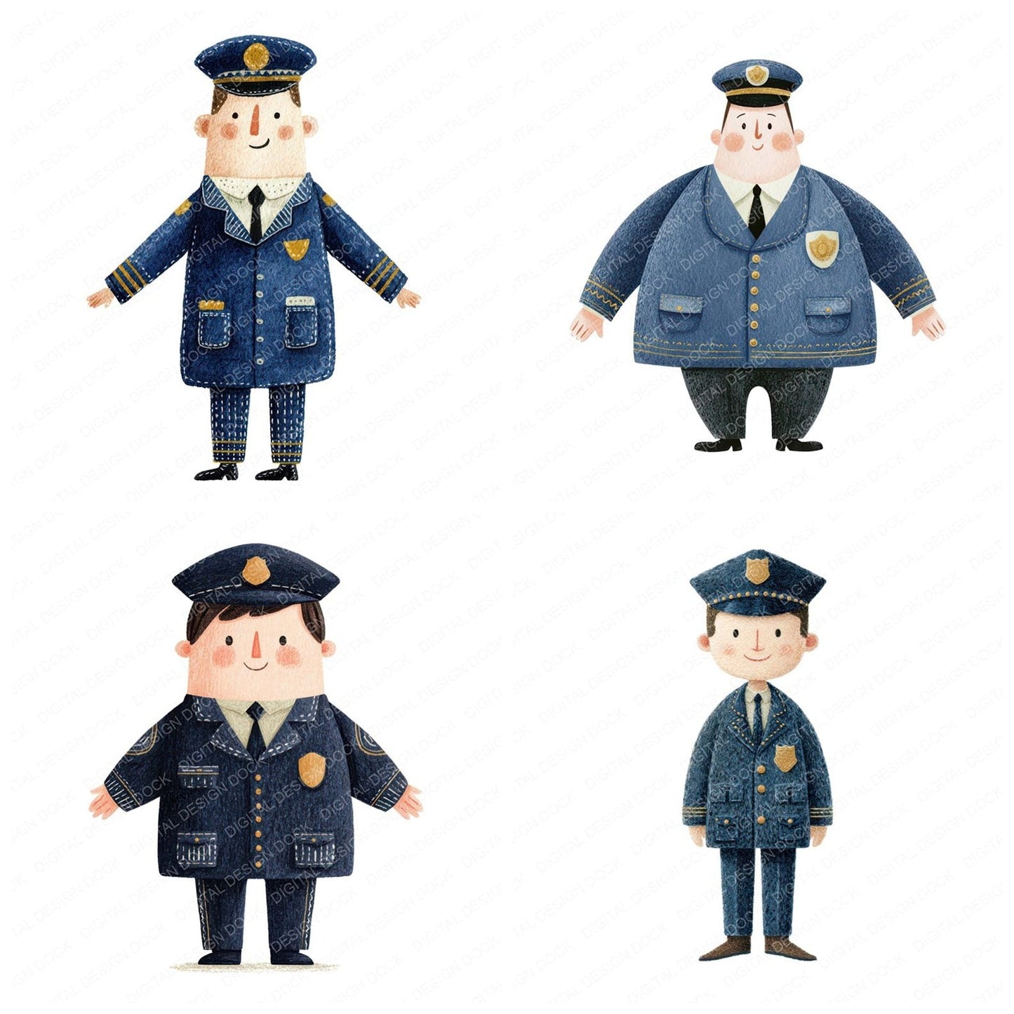 Folk Art Police Character Clipart Set (DDD008531)
