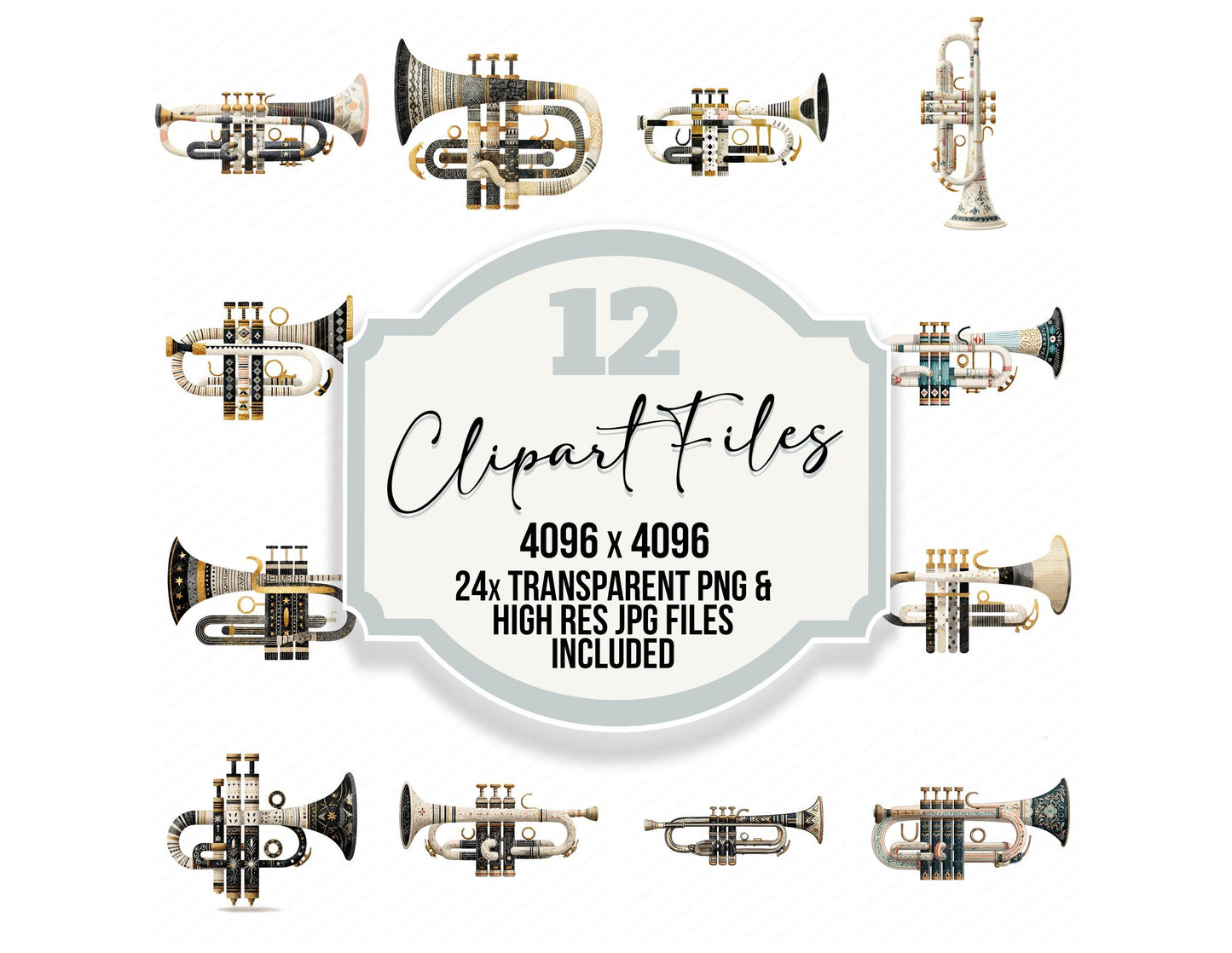 Folk Art Trumpet Clipart Set (DDD008532)